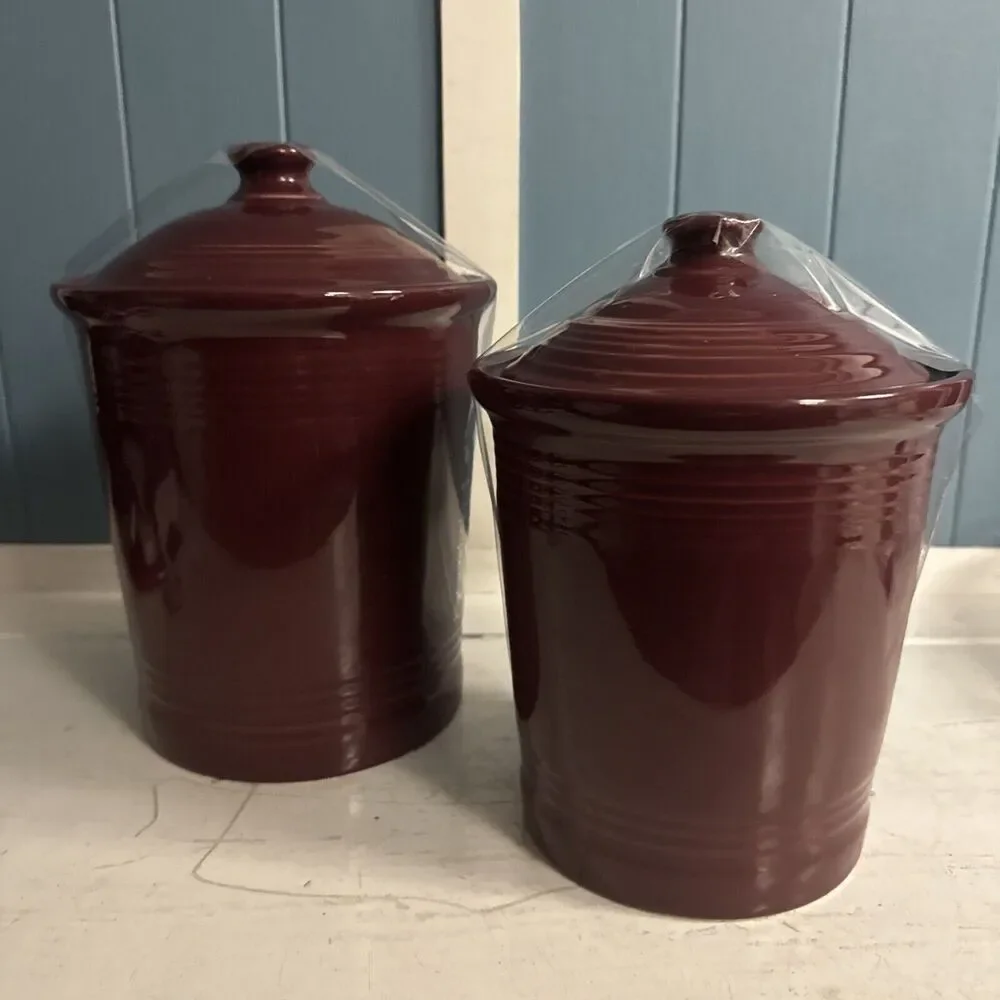 Set Of 2 Fiesta Ware Canister Cinnabar Retired EUC Ceramic Burgundy‎ Fiesta Ware